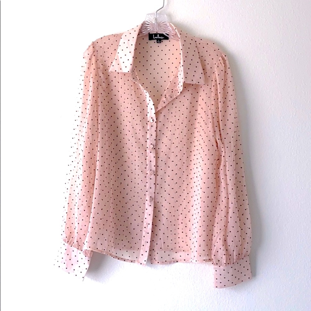 Lulu’s Major Mood Blush Polka Dot Sheer Blouse